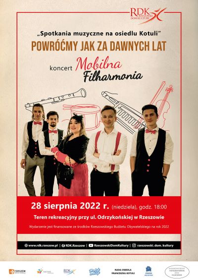 Plakat promujący koncert Mobilnej Filharmonii "Powr&oacute;ćmy jak za dawnych lat"